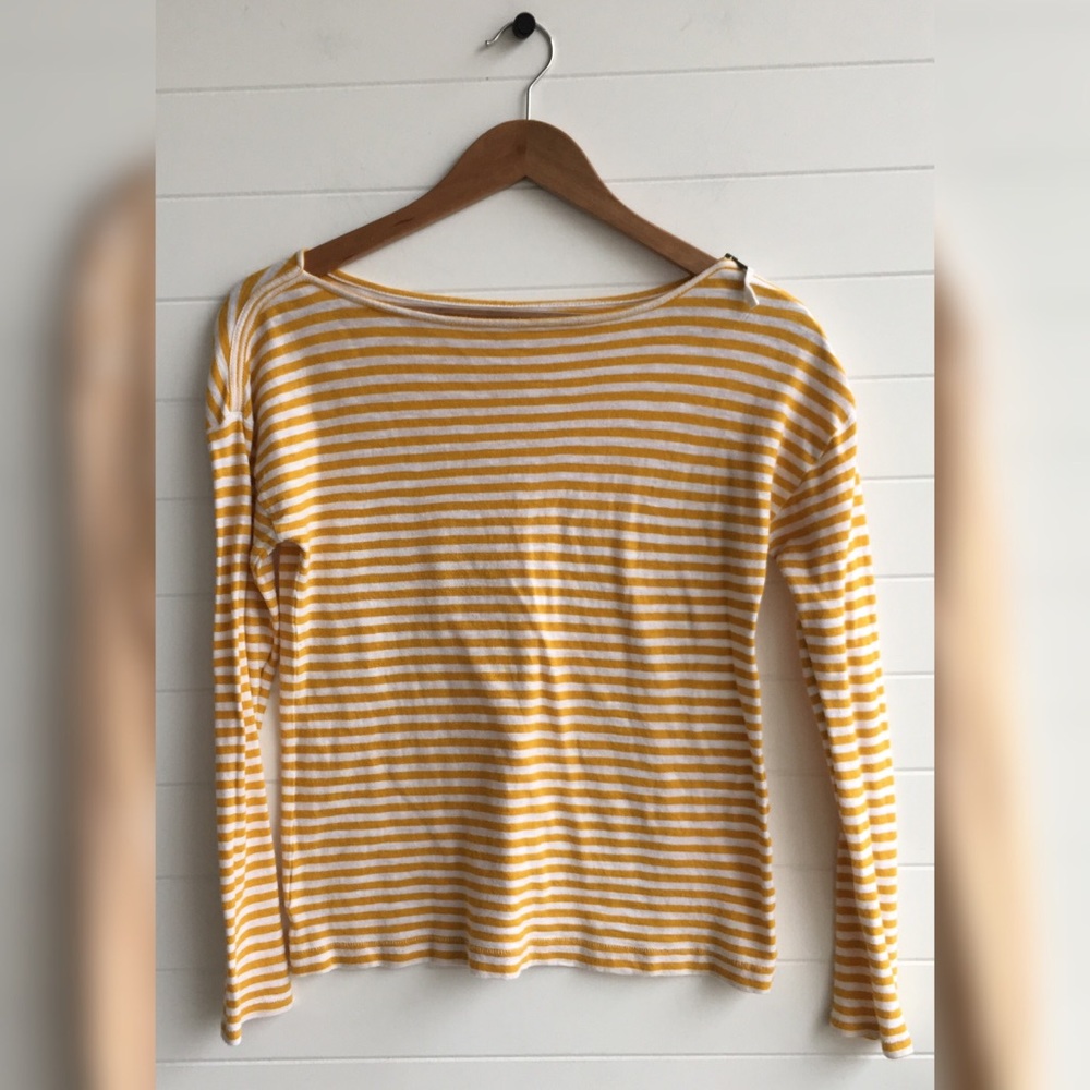 [LOFT] Striped Shoulder Zip Basic Long Sleeve Tee
